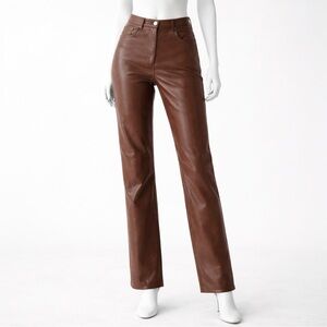 Aritzia Wilfred Melina Pant High Waisted Vegan Leather Cognac Brown Trousers